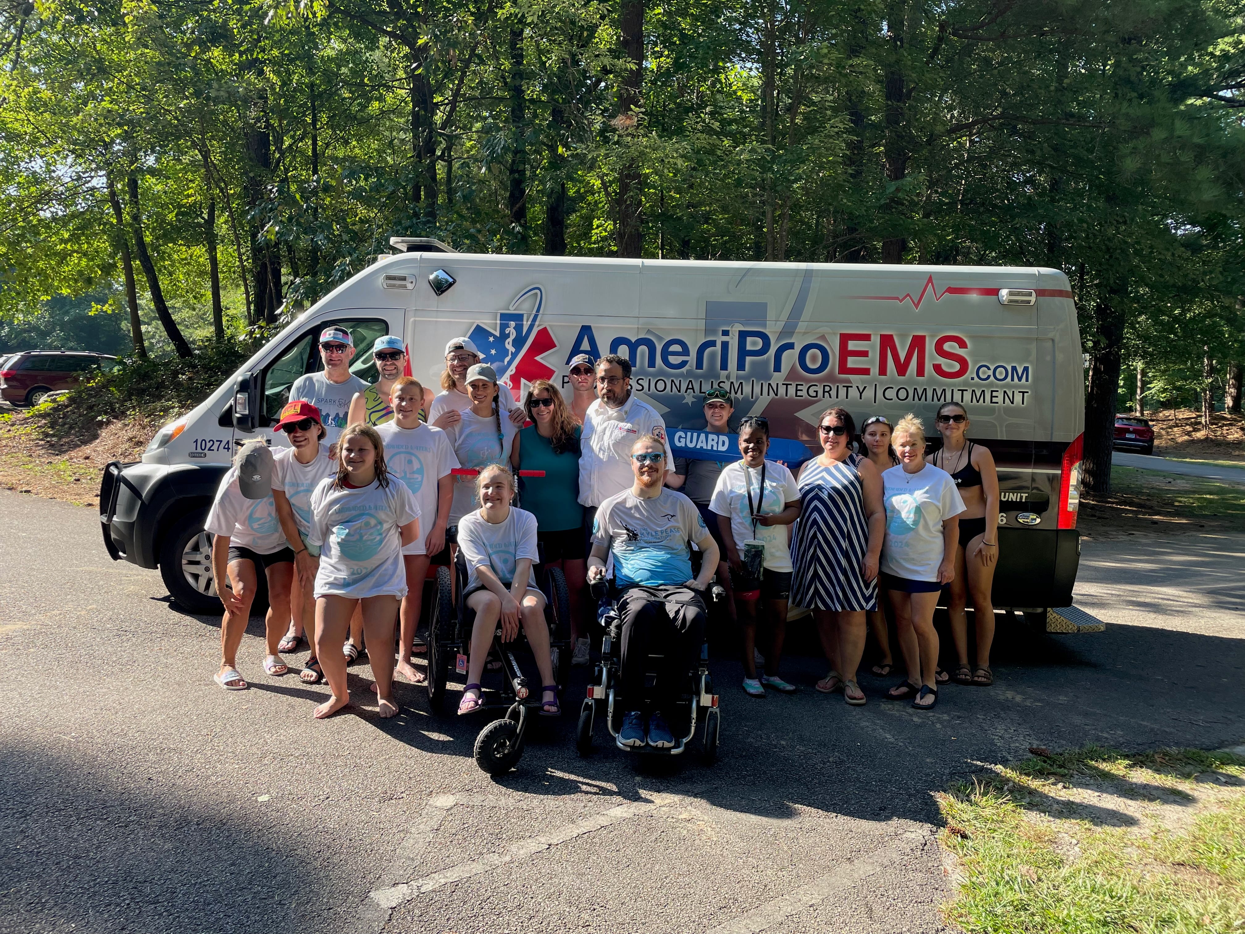Finish line celebration with cheering crowd